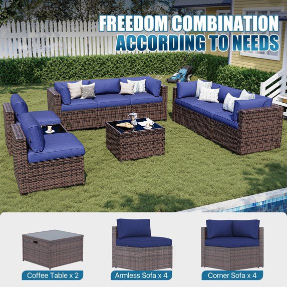 Sunmthink Patio Furniture Sets, 10-Piece Outdoor Patio Furniture with Thick Cushions, Wicker Outdoor Conversation Set and Waterproof Cover for Backyard, Poolside, Garden