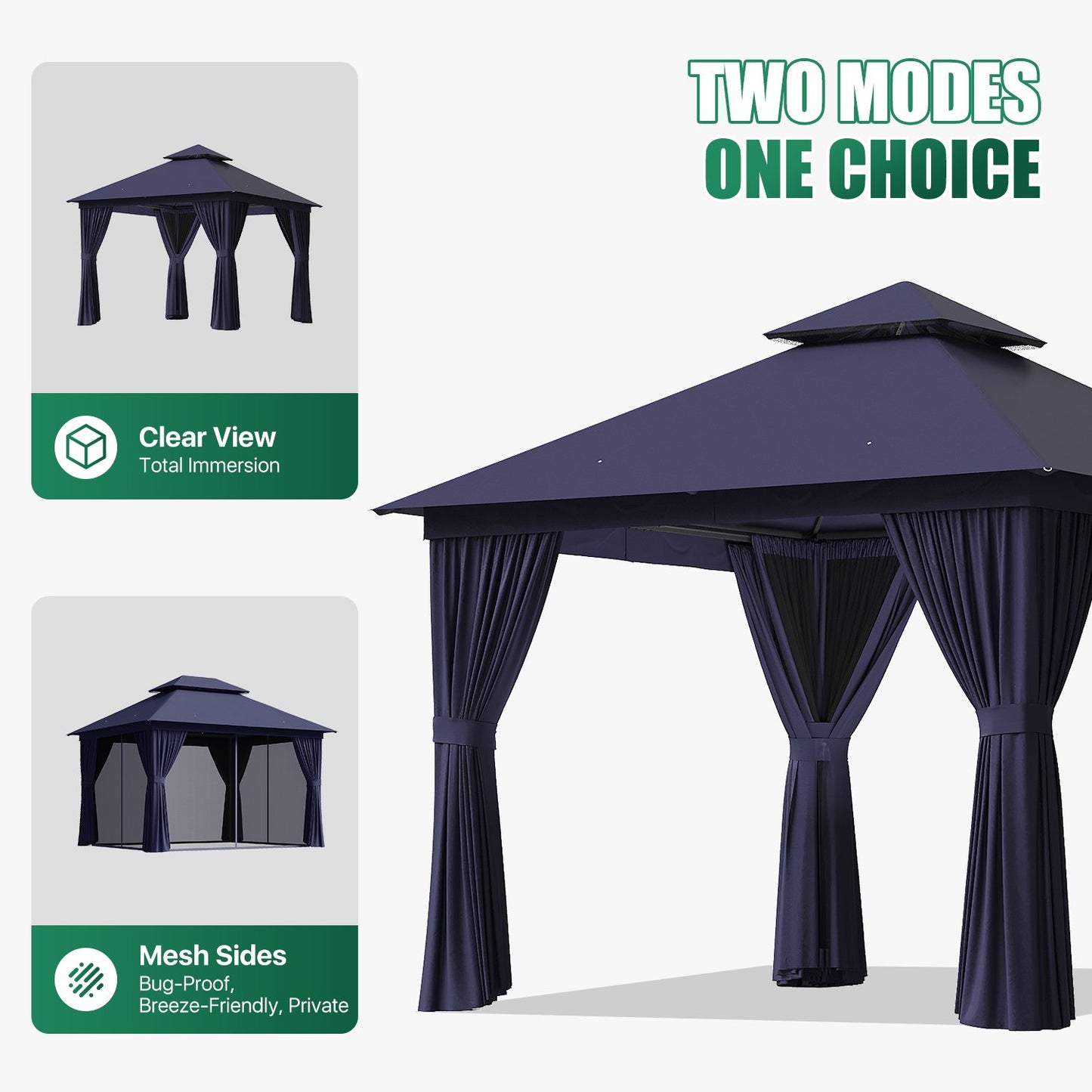Clouddwell 10'x 10' Patio Gazebo Double Roof Protection All-Weather Outdoor Shelter Features Insect Screens & Privacy Curtains Ideal for Backyard, Lawn, (Blue)