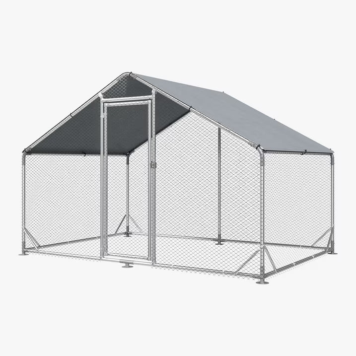 Clouddwell 65 Sq Ft Large Walk-In Chicken Coop with Waterproof Spire Roof - Heavy-Duty Metal Outdoor Poultry Run & Duck House for 8-10 Chickens