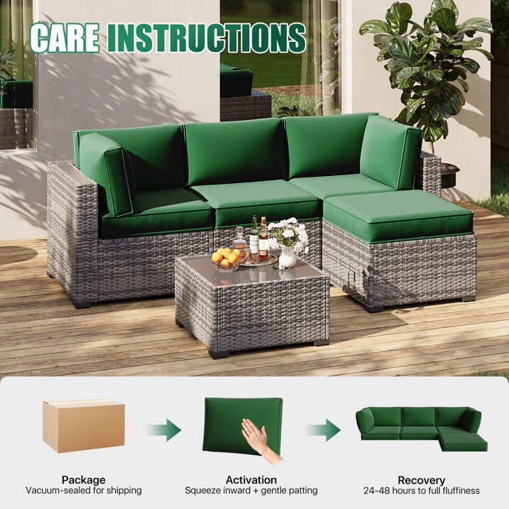 Clouddwell 9-Piece Premium Outdoor Cushion Set, High-Resilience Waterproof Cushions for 4-Seat Wicker Sectional, Comfort Upgrade (Black Green)