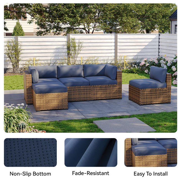 Clouddwell 11-Piece Outdoor Cushion Slipcovers Replacement for 5-Seat Wicker Sectional-Waterproof, Non-Slip Bottom (Navy Blue)