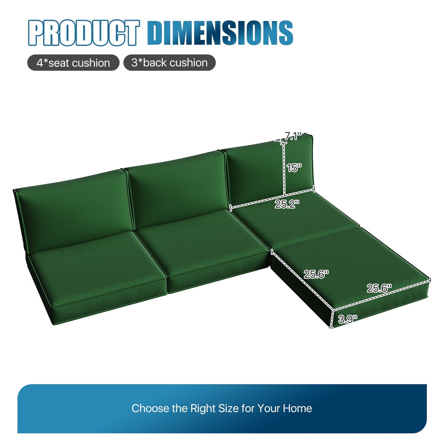Clouddwell 7-Piece Outdoor Cushion Set for 4-Seat Wicker Sectional - Waterproof, High-Resilience Foam(Black Green)