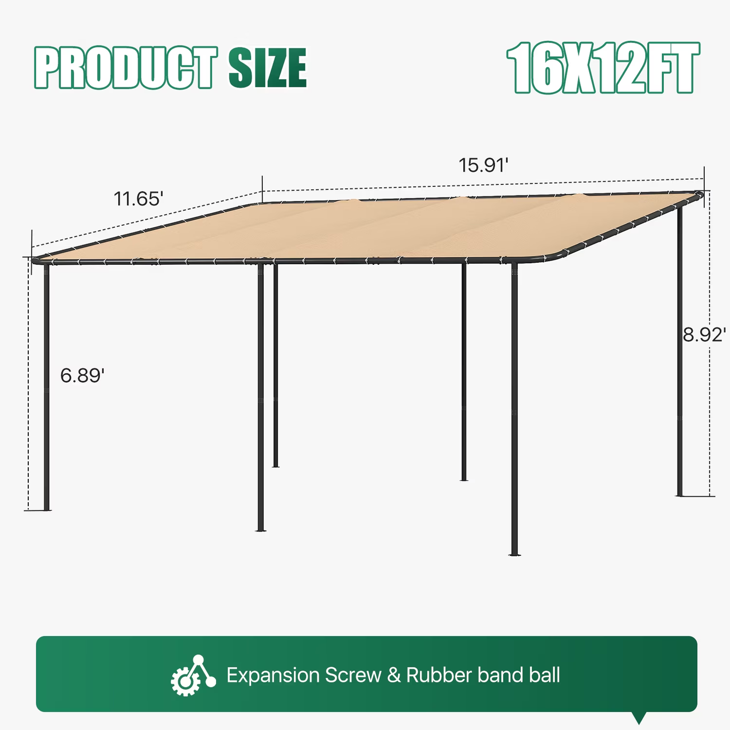 Clouddwell 12×16 FT Wall-Mounted Sloped Roof Outdoor Pergola Canopy, Water-Resistant & UV-Resistant Metal Patio Gazebo for Backyard Garden Porch in Khaki