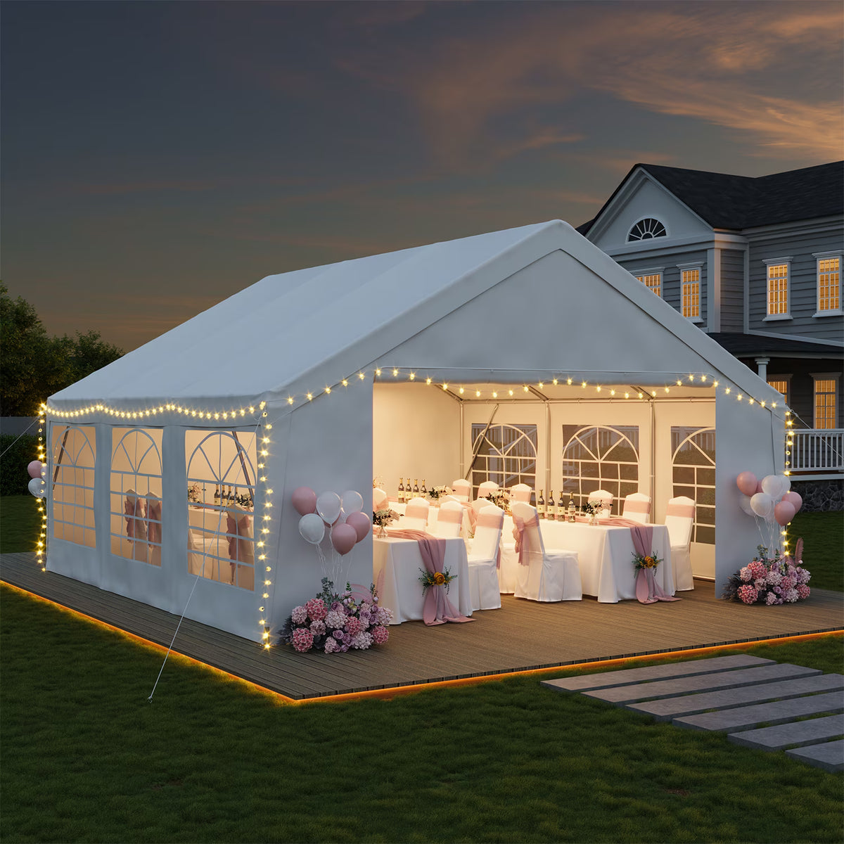 LazySunsets 20*20FT Party Tent,Heavy Duty Outdoor Awning Tent,with Removable Sidewalls, Commercial Wedding Big Tent,Carport, BBQ,UV 50+, Waterproof, White