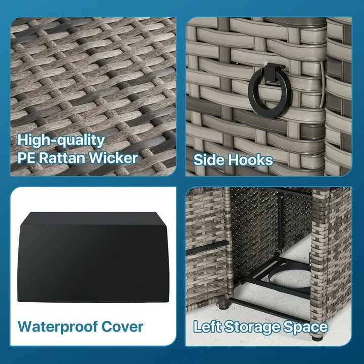 Sunmthink Patio Furniture Sets, 15-Piece Outdoor Patio Furniture with 44'' Propane Gas Firepit Table, Wicker Outdoor Conversation Set and Waterproof Cover for Backyard, Poolside, Garden