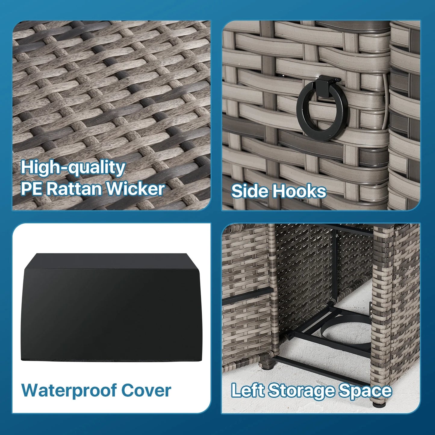 Sunmthink Patio Furniture Sets, 15-Piece Outdoor Patio Furniture with 44'' Propane Gas Firepit Table, Wicker Outdoor Conversation Set and Waterproof Cover for Backyard, Poolside, Garden