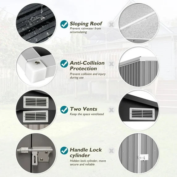 Metal Outdoor Storage Shed 5' x 3', Outdoor Metal Shed for Tool, Garden, Bike, Brown
