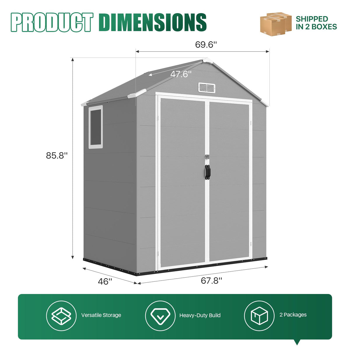 Dateyes 6 x 4 FT Resin Outdoor Storage Shed, Outdoor Sheds with Floor & Window, All-Weather Heavy Duty Plastic Shed for Backyard, Garden, Patio, Light Gray
