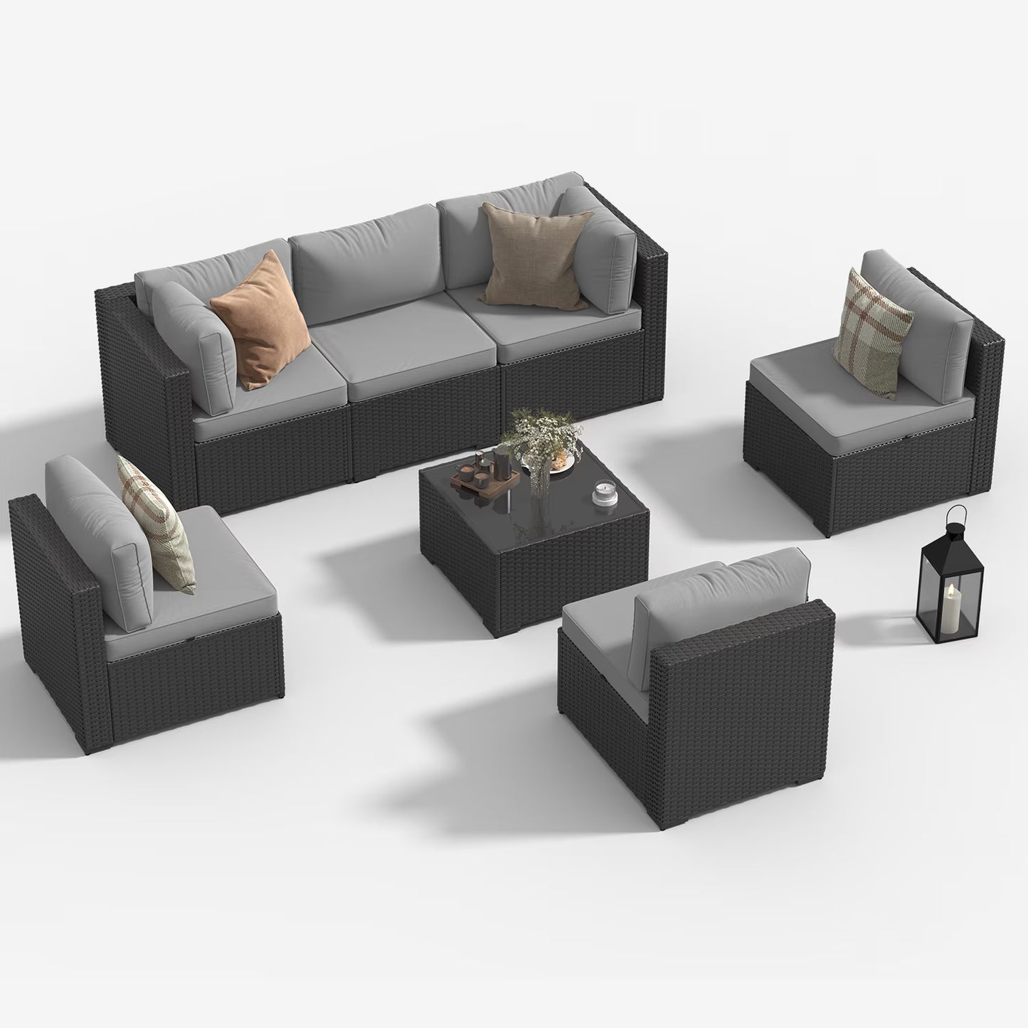 Clouddwell 7 Pieces Patio Furniture Set, All-Weather Wicker Rattan Patio Sectional Sofa Set with Coffee Table (Light Gray)