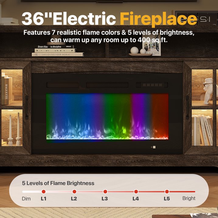 Sonegra Fireplace TV Stand with Glass Door for TVs up to 80", 70" Entertainment Center with Fireplace, Media Console for Living Room, Gray