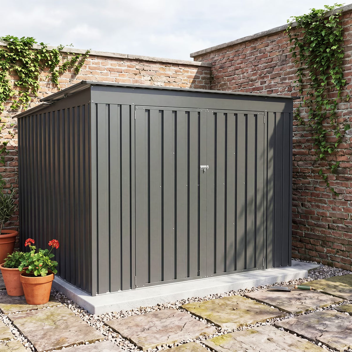 Dateyes Outdoor Storage Shed, 4.6x6.4 FT Bike Storage Shed with Flip Lid & Double Doors, Metal Outdoor Storage Cabinet for Garden, Backyard, Black