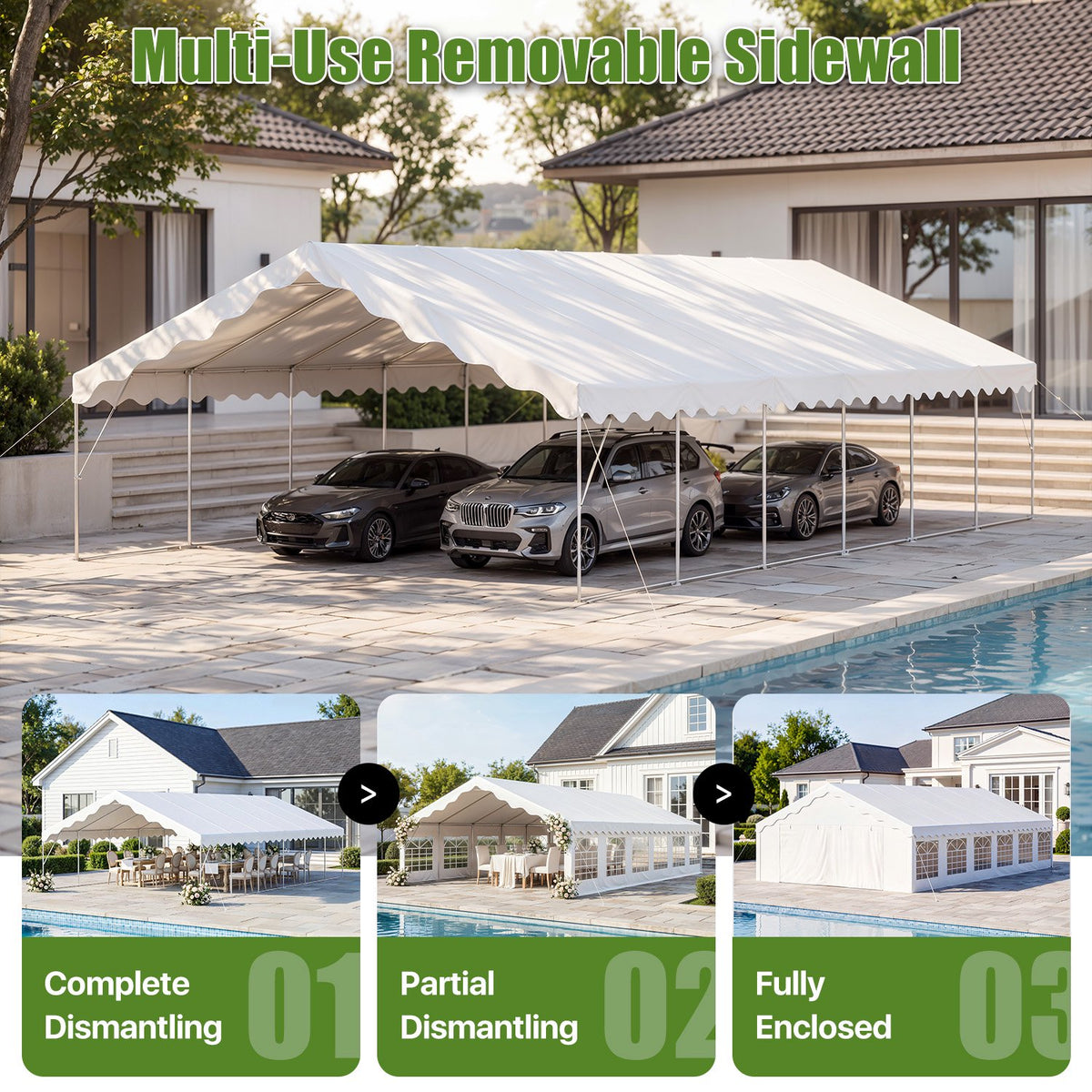 LazySunsets 39*19FT Party Tent, HDPE Heavy Duty Outdoor Awning Tent with Removable Sidewalls & Sandbags, Commercial Grade Big Wedding Tent, Carport, BBQ, UV 50+, Waterproof, White