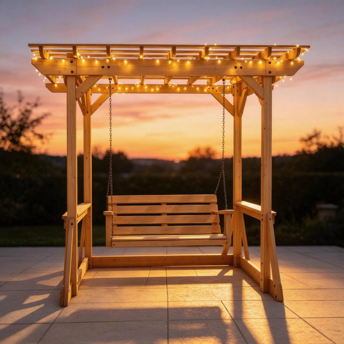 Clouddwell Cedar Wood Outdoor Pergola Swing Bench with Lattice Trellis, 8 ft x 5 ft, 2-Seat Hanging Porch Swing with Chains, Weather-Resistant, 600 lb Weight Capacity for Deck, Patio, Garden