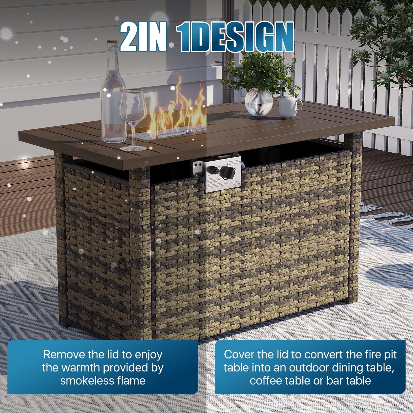 Sunmthink Patio Furniture Sets, 12-Piece Outdoor Patio Furniture with 44'' Propane Gas Firepit Table, Wicker Outdoor Conversation Set and Waterproof Cover for Backyard, Poolside, Garden