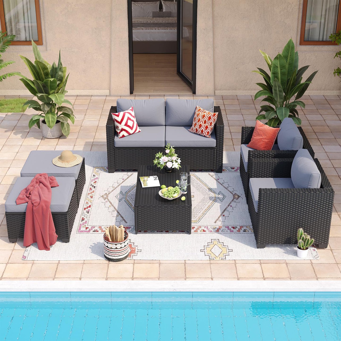 ClouddWell 4 Seat Outdoor Patio Furniture Set, Patio Conversation Sets with Thick Waterproof Cushions & Storage Coffee Table(Grey)