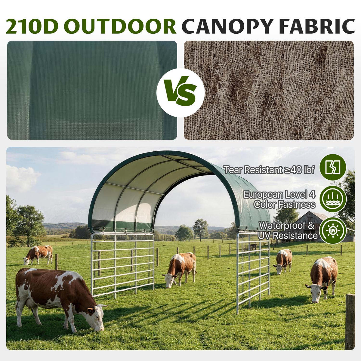 Dateyes 10' x 10' Corral Shelter Shed, Horse Shelter, Livestock Shade, Waterproof & UV Treated Cover, Quick Assembly for Horses, Goats, and Farm, Green