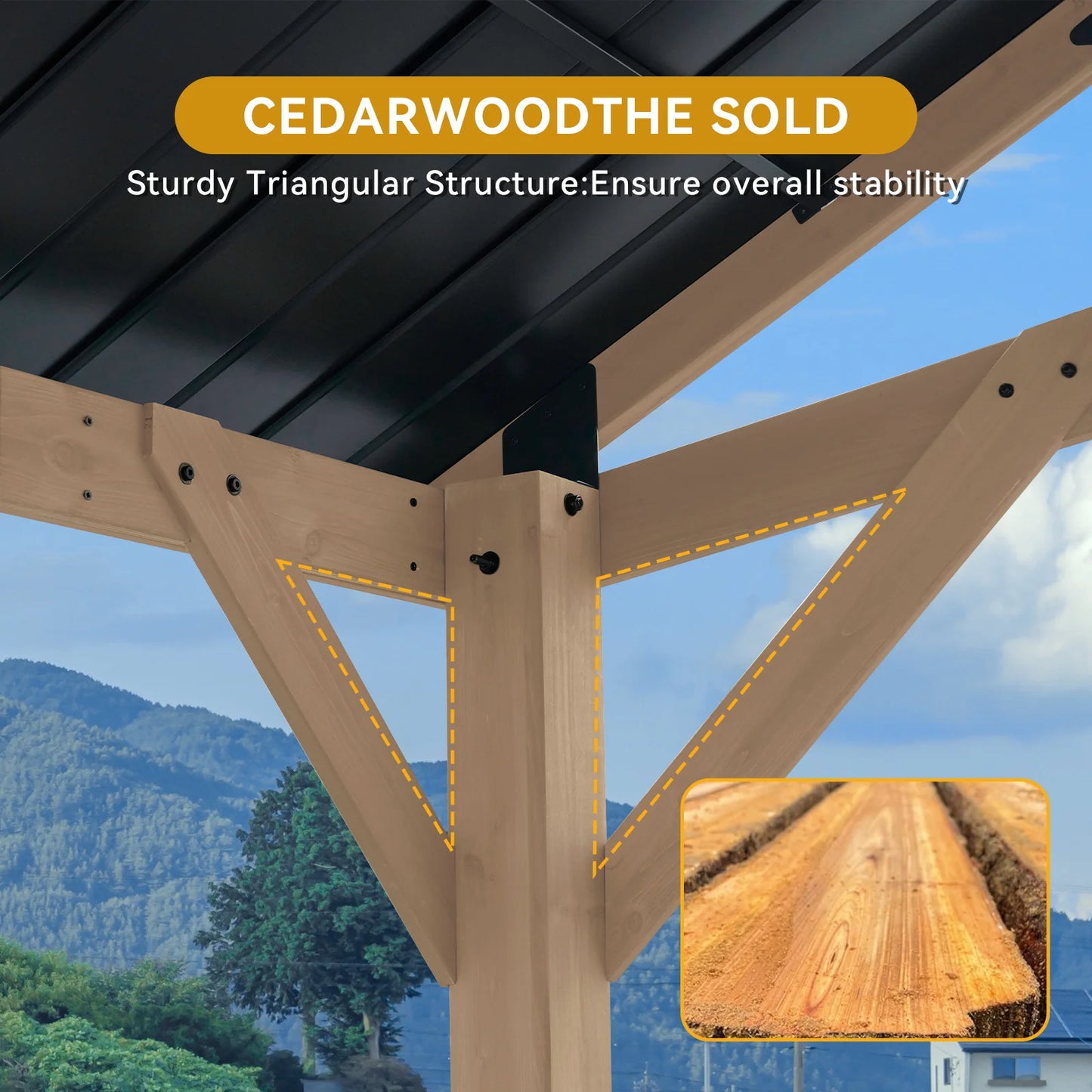 Sunmthink 12' x 20' Outdoor Wood Frame Gazebo, Hardtop Gazebo with Galvanized Steel, Permanent Wooden Pavilion for Patio Backyard Lawn Garden