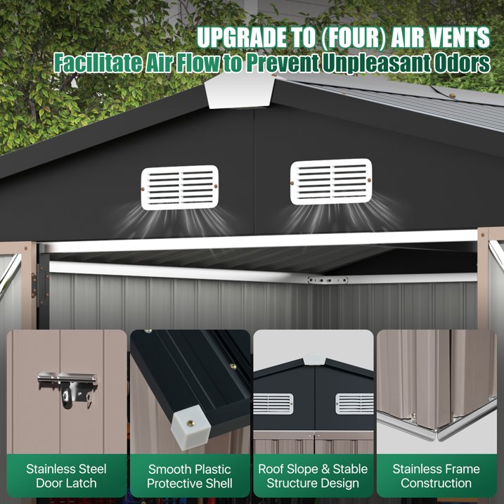 Clouddwell 6.2x4ft Galvanized Steel Storage Shed with Floor & Double Doors - Brown