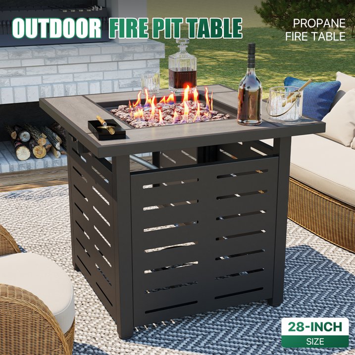 Clouddwell 28" Outdoor Fire Pit Table - 50,000 BTU with Ceramic Tabletop, Lava Rocks & Cover Included