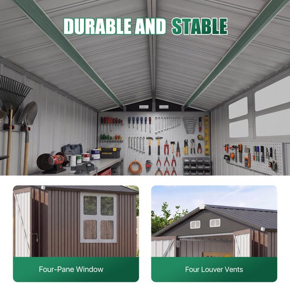 Clouddwell Metal Storage Shed with Hardtop Pergola 10x6 ft 2-in-1,57 Sq. Ft Outdoor Tool Shed for Backyard