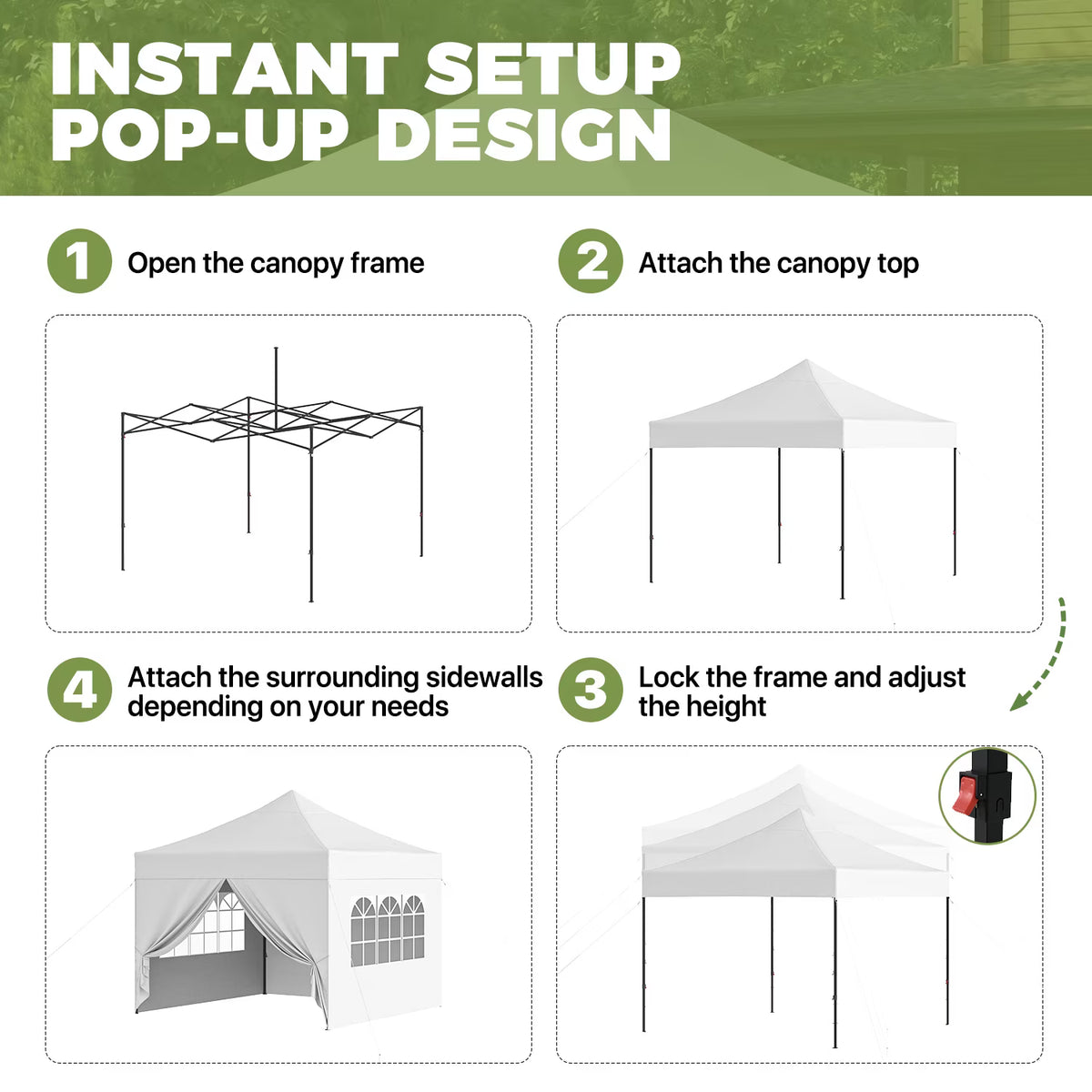 Dateyes 10x10FT Pop Up Canopy Tent, Portable Outdoor Canopy with Removable Sidewalls & Sandbags, Commercial Party Event Tent, UV 50+, Waterproof, White
