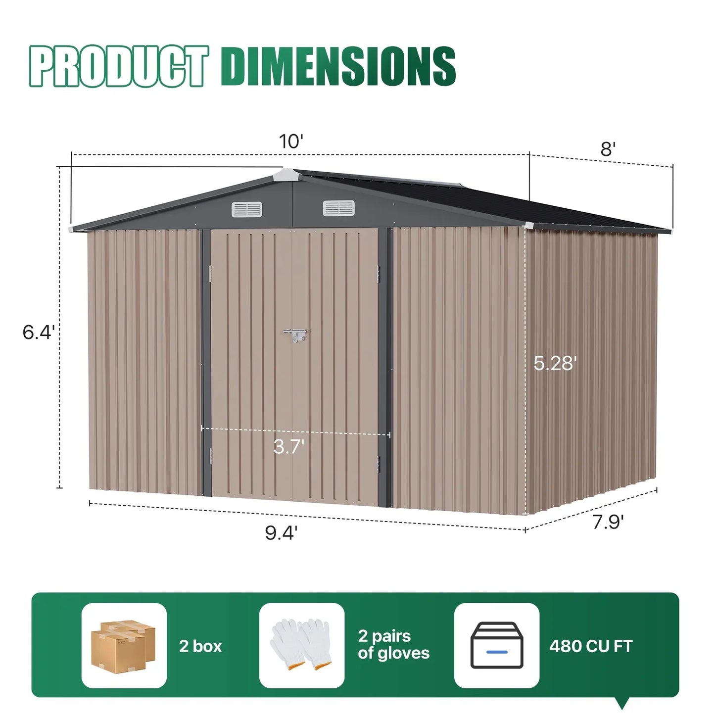Cloudwell 10x8 ft Shed with Base Heavy-Duty Galvanized Steel Outdoor Storage Shed