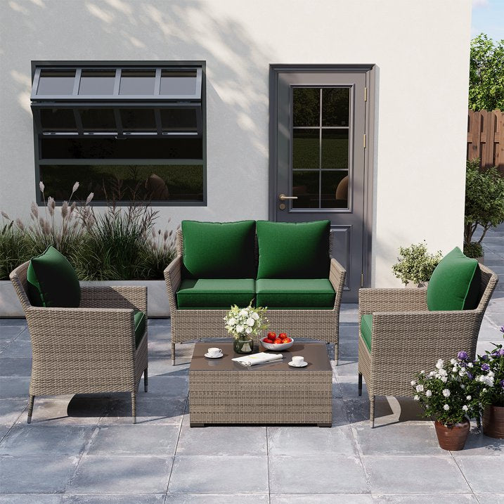 Clouddwell 4-Piece Premium Outdoor Cushion Set, 20x22x4 Inches High-Resilience Waterproof Cushions for 4-Seat Wicker Sectional(Green)