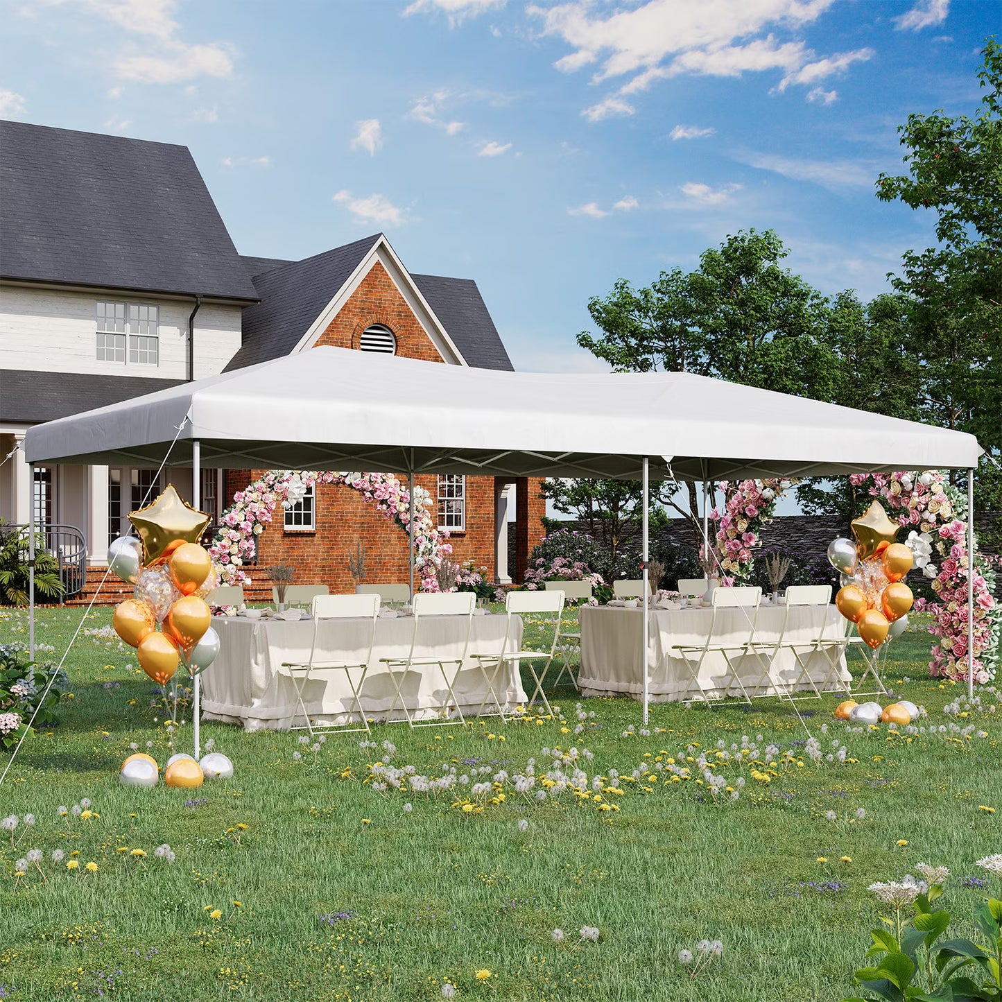 Dateyes 10x20 Pop Up Canopy Tent, Waterproof Party Tent with 6 Removable Sidewalls, 3-Level Height Adjustable Event Tent, Instant Shelter for Wedding, Party, Commercial & Market Events,White