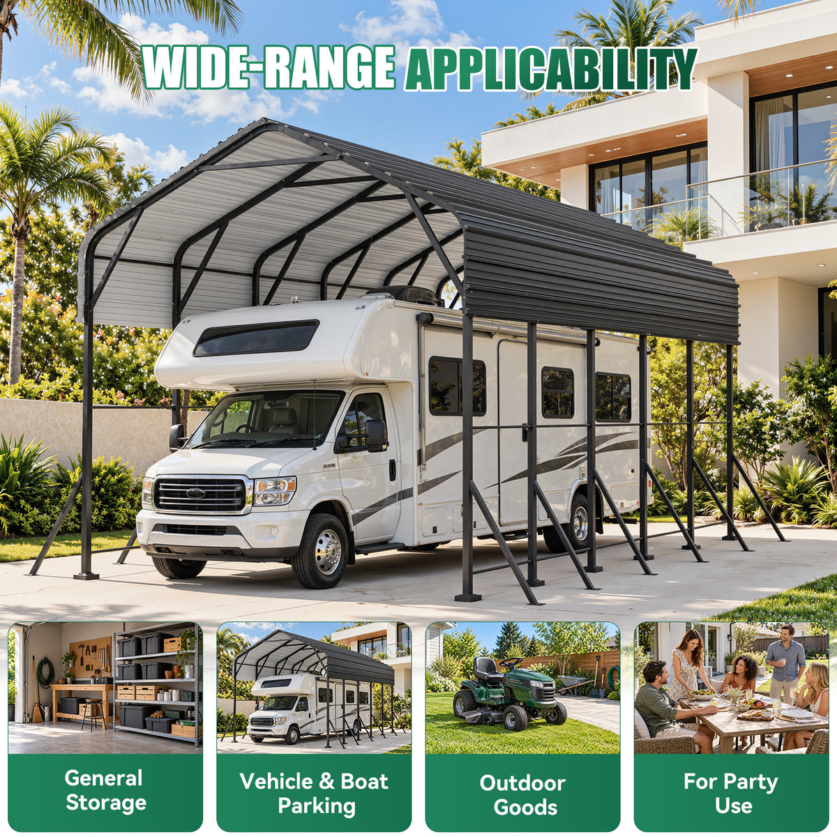 Dateyes 14x25FT RV Metal Carport, Heavy Duty Carport Canopy with Reinforced Frame & Galvanized Roof, Car Tent, Garage Shelterf for Car, , Truck, Boat
