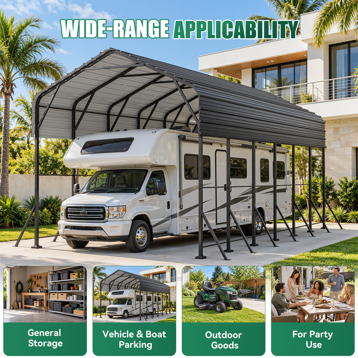 Dateyes 14x30FT RV Metal Carport, Heavy Duty Carport Canopy with Reinforced Frame & Galvanized Roof, Car Tent, Garage Shelterf for Car, Truck, Boat