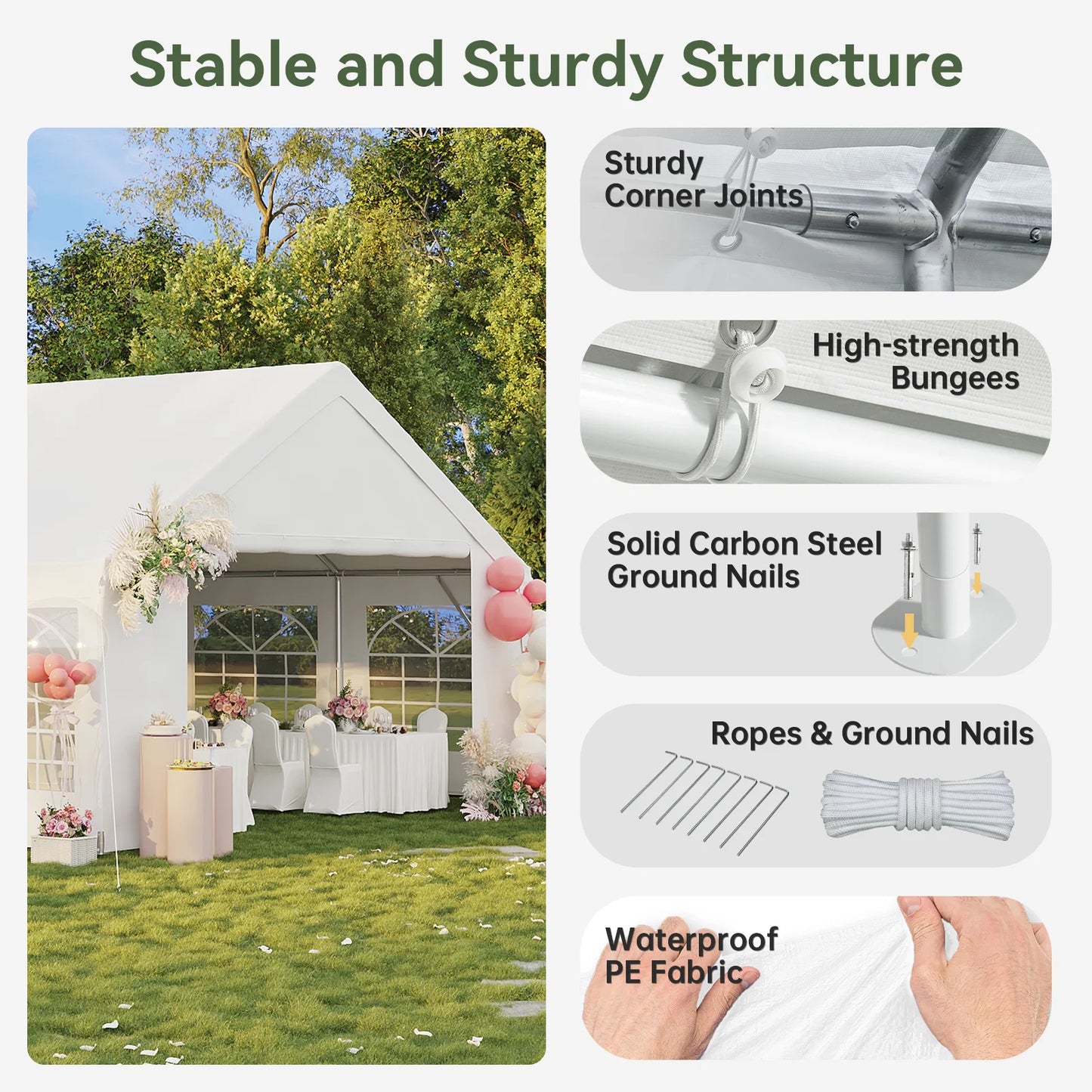 Sunmthink Wedding & Event Tent, 32x16 FT White Canopy with Removable Sidewalls, Waterproof Party Tent for Outdoor Gatherings, BBQ, Birthday, Camping