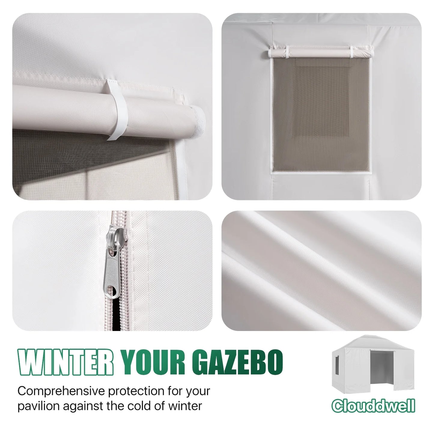 Clouddwell 16'x12' Hardtop Winter Gazebo Cover - All-Weather Waterproof Enclosed Storage with Sidewalls & Screens, White (Gazebo Not Included)