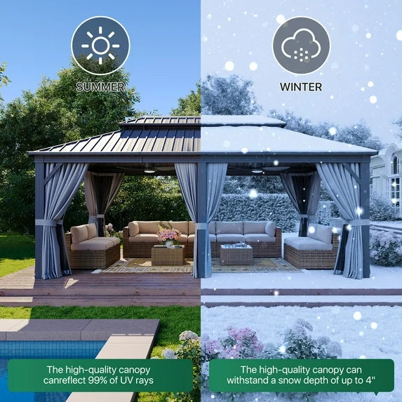 Clouddwell 12' x 20' Gazebo for Patio, Gazebo Pergola with Sloped Roof, Large Wall-Mounted Heavy Duty Awnings, for Deck, Patio and Backyard