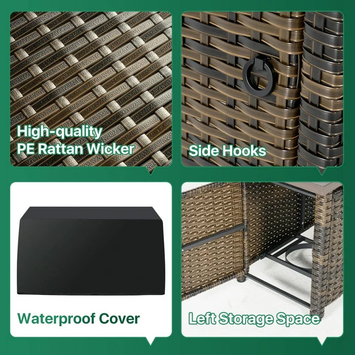 Clouddwell 15 Piece Patio Furniture Set with 44” Fire Pit Table Wicker Rattan Patio Conversation Set Outdoor Sectional Sofa Set with Coffee Table and Gray Cushions(Waterproof Cover Included)