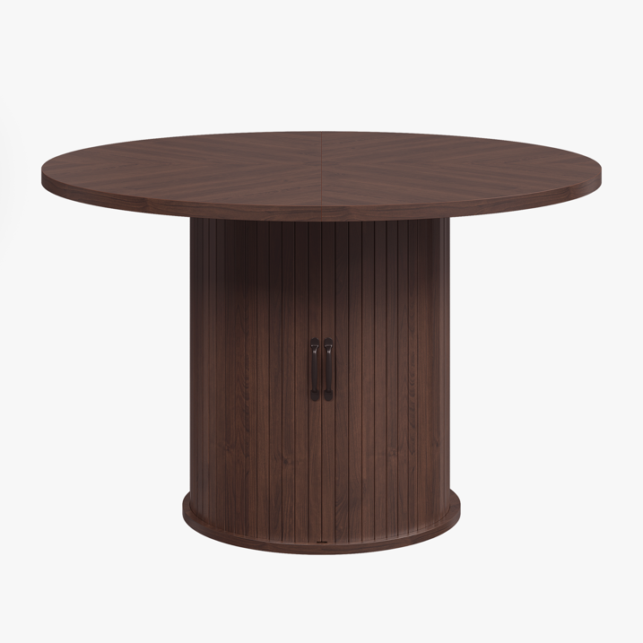 Sonegra 47-inch Round Dining Table with Storage, Modern Fluted Circle Kitchen Table with 2-Layer Storage and Sliding Door, for Kitchen Living Room, Brown