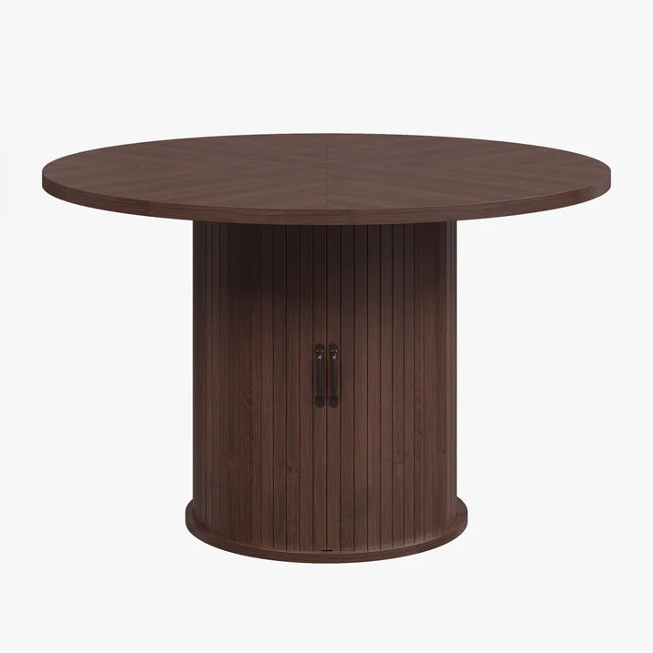 Sonegra 47" Round Dining Table with Storage, Modern Fluted Circle Kitchen Table with 2-Layer Storage and Sliding Door, for Kitchen Living Room, Brown