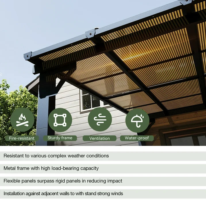 Sunmthink Outdoor Hardtop Gazebo for Patio 10' x 12', Wall-Mounted Lean to Gazebo Pergola with Roof