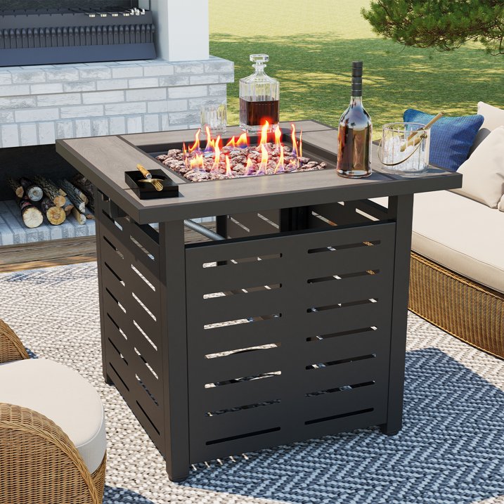 Clouddwell 28" Outdoor Fire Pit Table - 50,000 BTU with Ceramic Tabletop, Lava Rocks & Cover Included