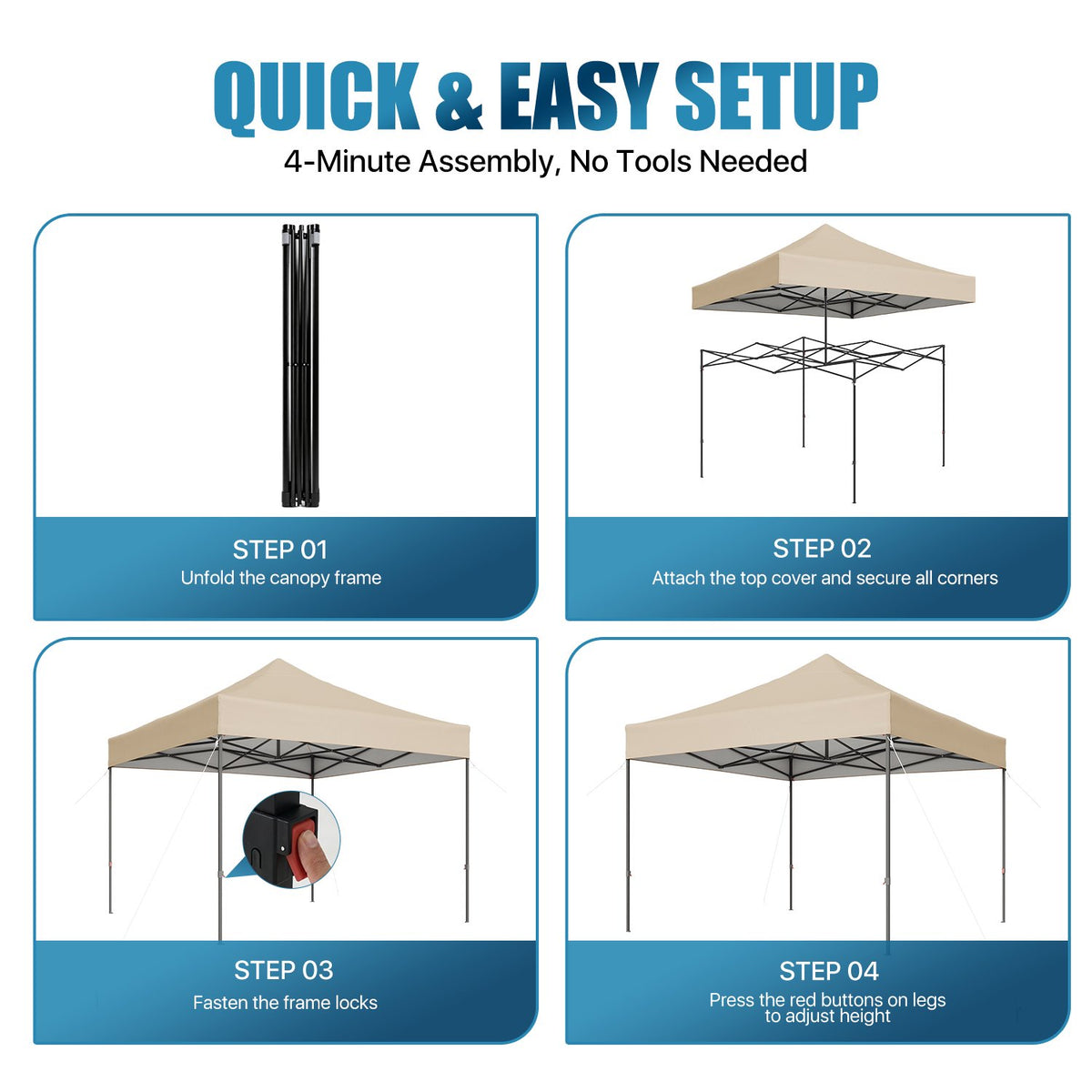 Dateyes 10x10FT Pop Up Canopy, Outdoor Canopy Tent with Carry Bag, Easy Setup Portable Instant Canopy with 4 Sandbags and 8 Stakes for Outdoor Events, Parties, Beach, Backyard, Lawn, Beige