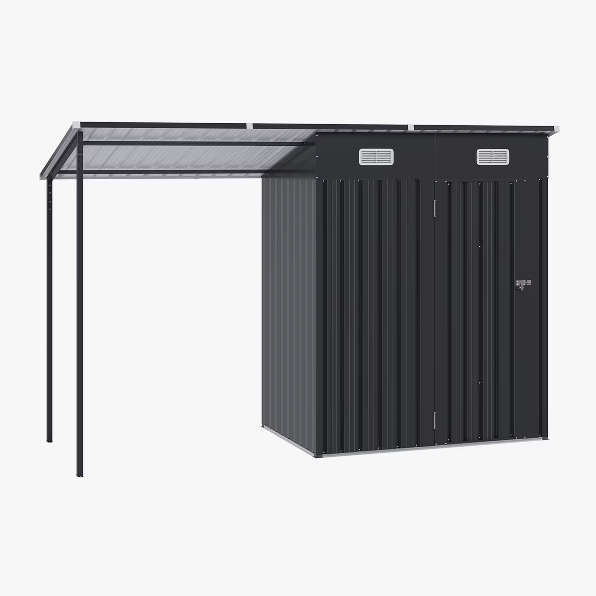 Dateyes Outdoor Storage Shed with Pergola, 10x3 FT Sheds & Hardtop Gazebo Combo with 30 Sq. Ft Covered, 2-in-1 DIY Tool Shed with Attached Hardtop Metal Pergola, Black