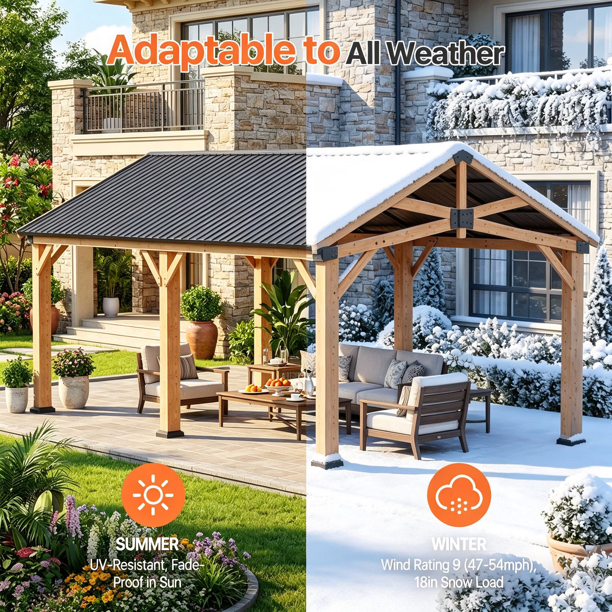 Sunmthink 12' x 20' Cedar Wood Gazebo, Hardtop Gazebo with Galvanized Steel Gable Roof, Permanent Wooden Pavilion for Patio Backyard Lawn Garden