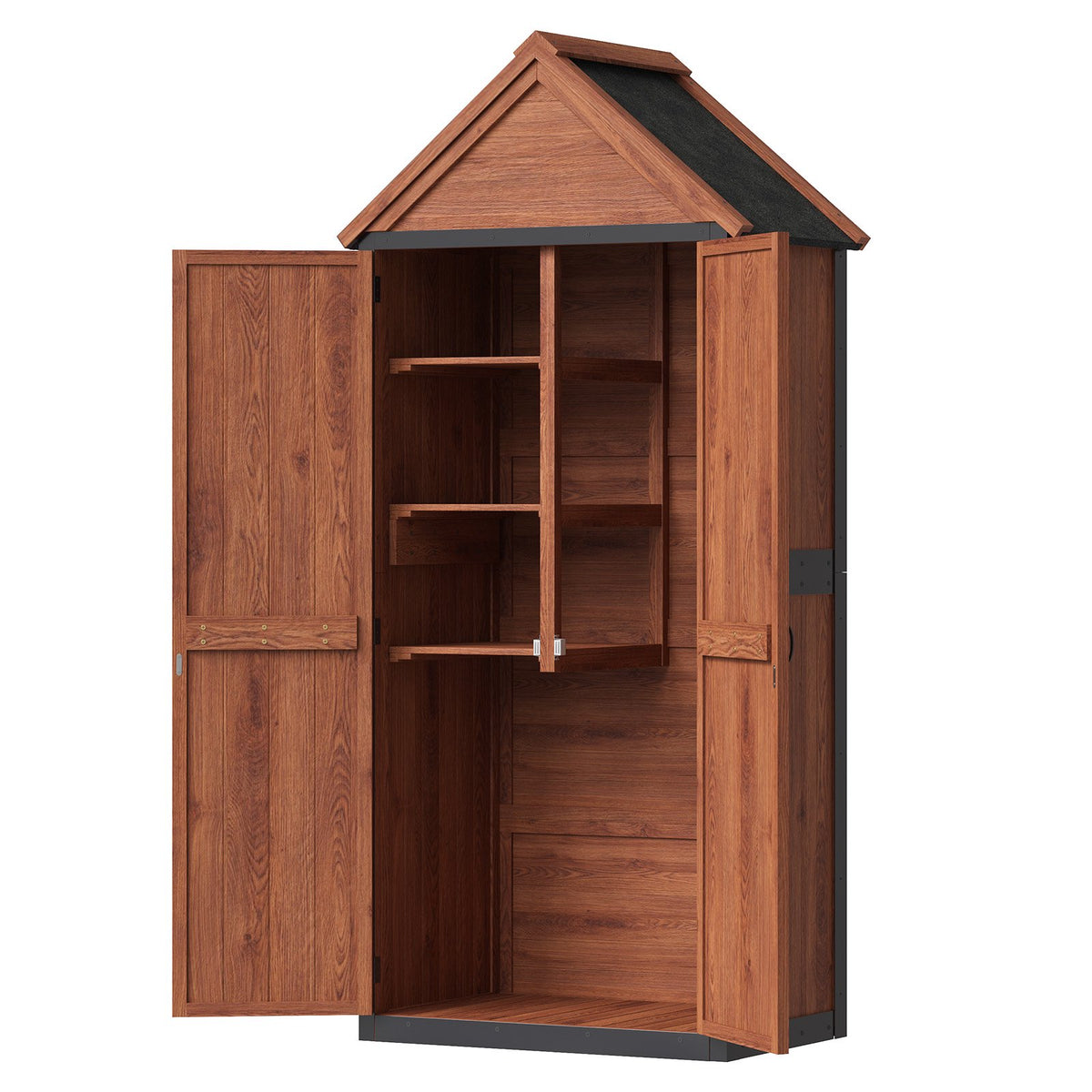Sumnthink Wooden Garden Shed, Outdoor Storage Shed with Asphalt Roof, 3 Half Shelves, Solid Wood & Metal Frame for Garden Tools, Pool Supplies & Patio Storage