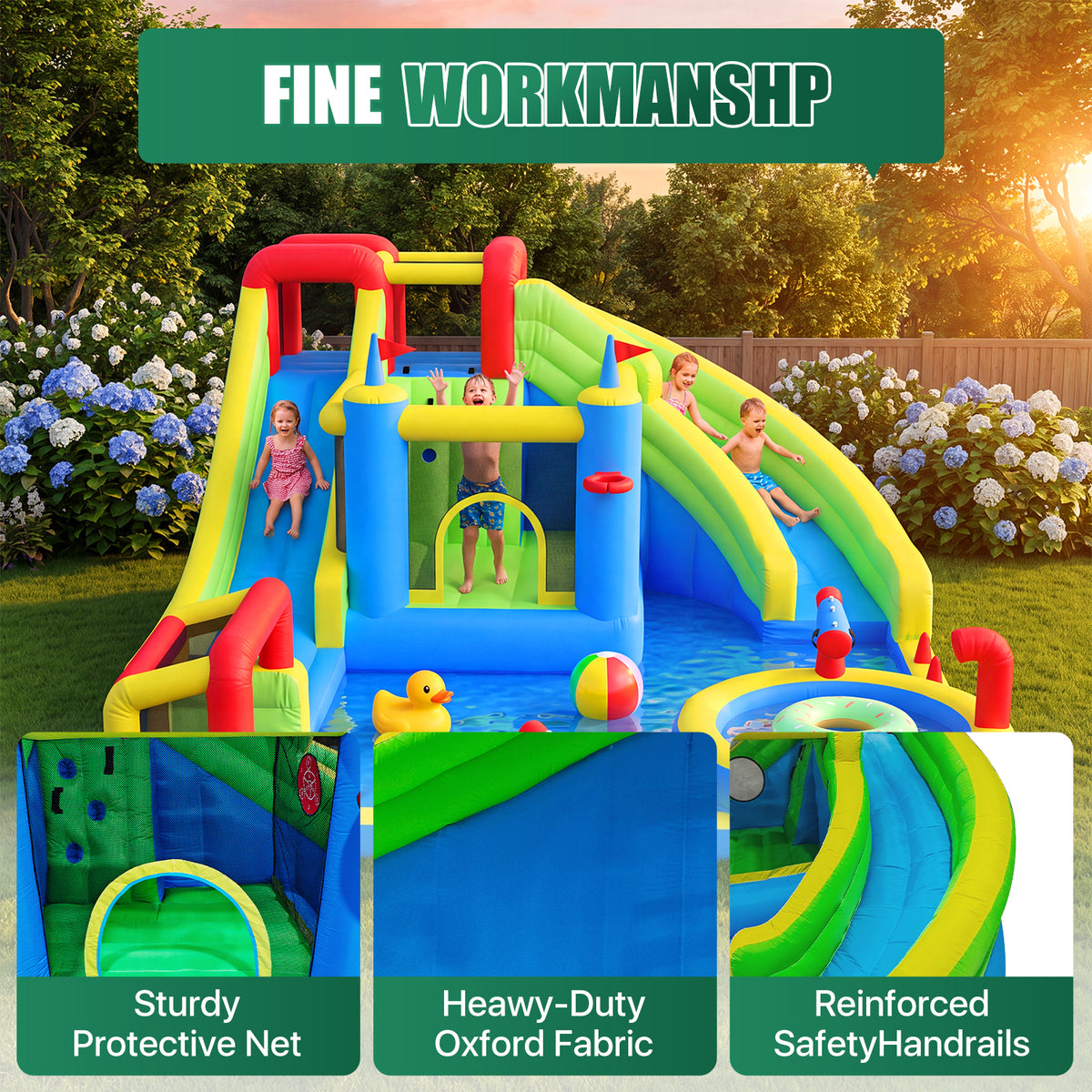 Dateyes 14x17FT Inflatable Water Slide for Kids, Inflatable Bounce Castle with 450W Blower, 8 in 1 Water Park Bounce House for Outdoor Indoor Outdoor Family Backyard Play, Large Water Park