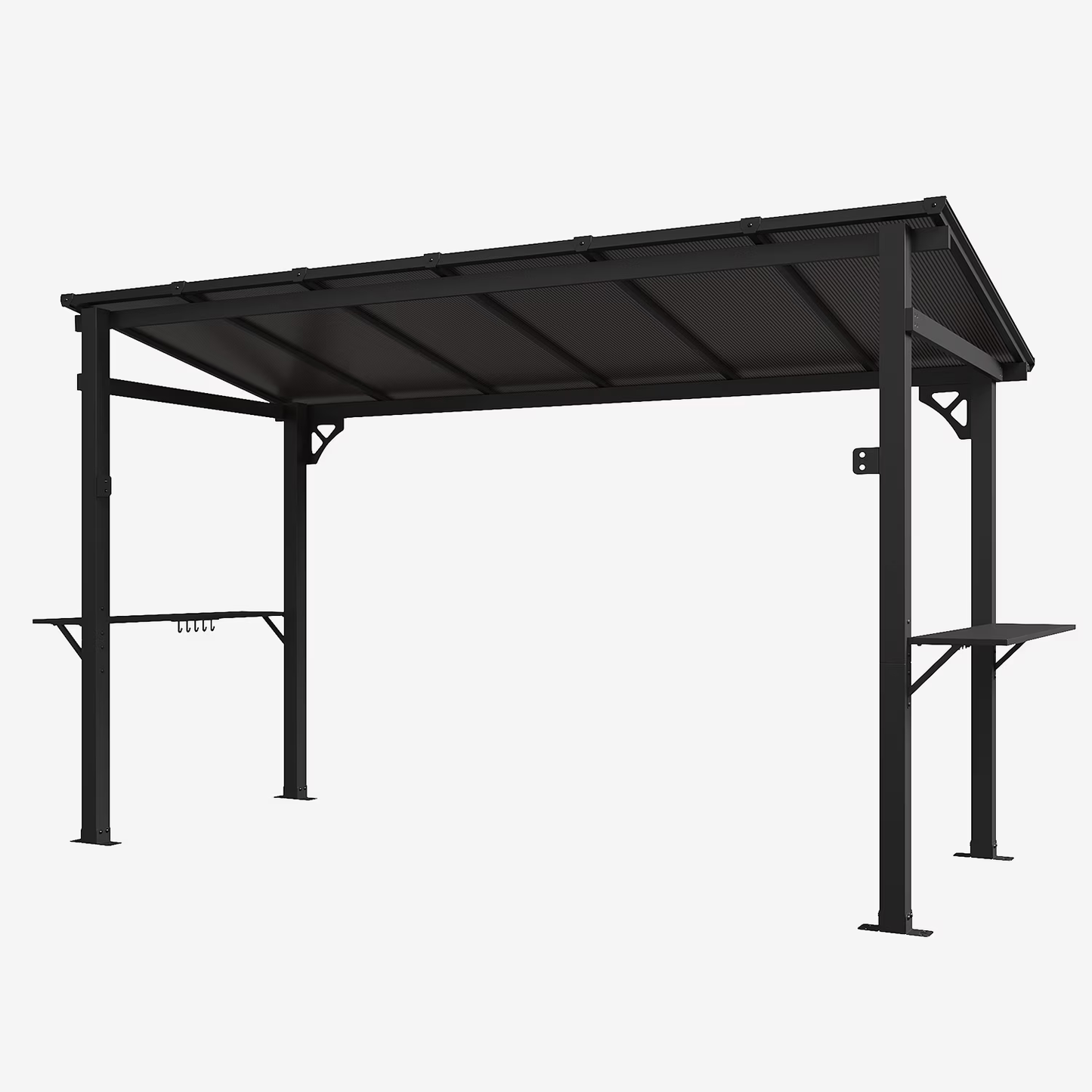 Clouddwell 12'x5.5' Permanent Metal Gazebo,Outdoor BBQ Canopy with Polycarbonate Panel & Sloping Steel Roof, Grill Shelter with 2 Side Shelves and Hooks for Patio, Backyard, Deck
