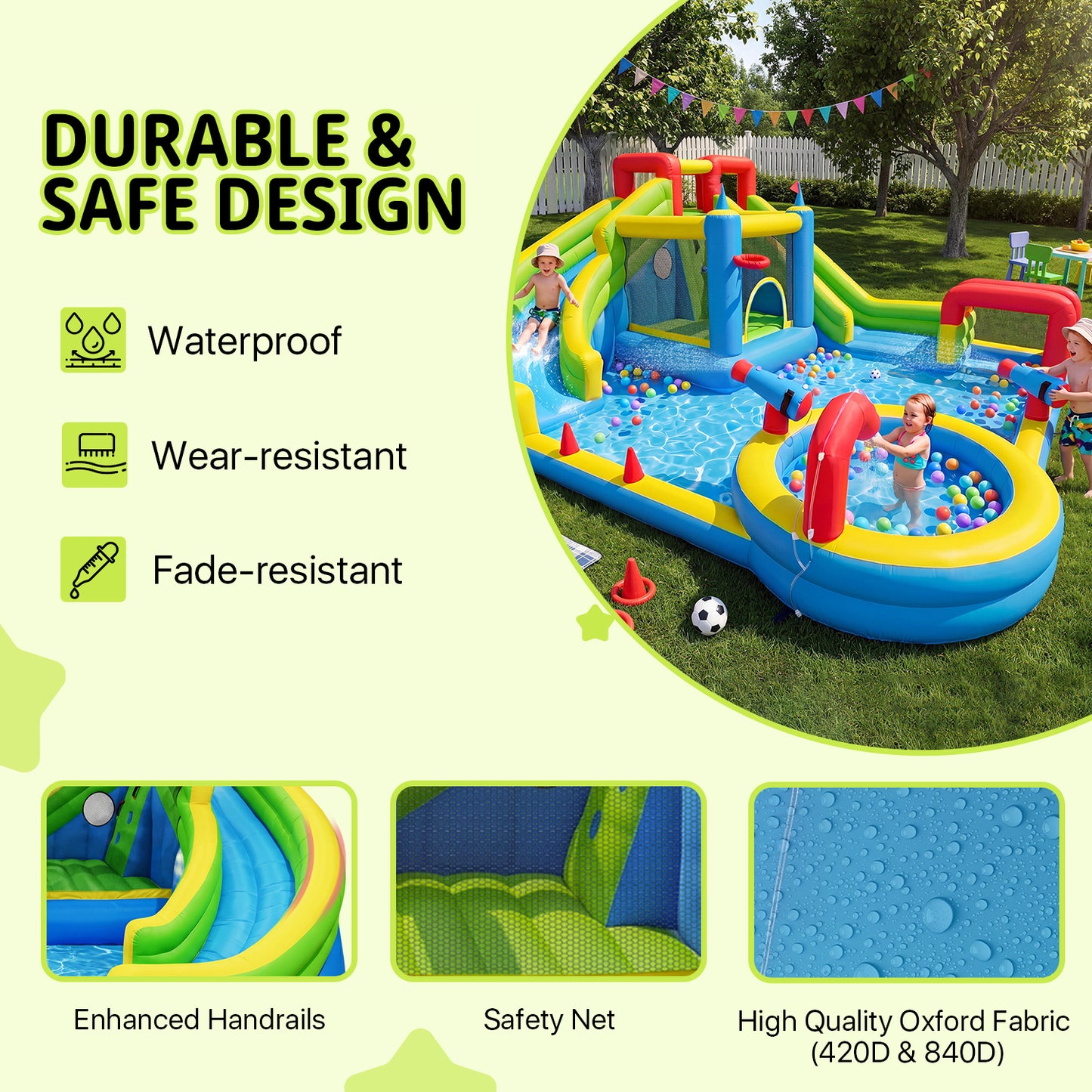 Clouddwell Inflatable Water Slide for Kids with 450W Blower, 8 in 1 Water Park Bounce House for Outdoor Summer Fun, Large Water Park, 14x17FT