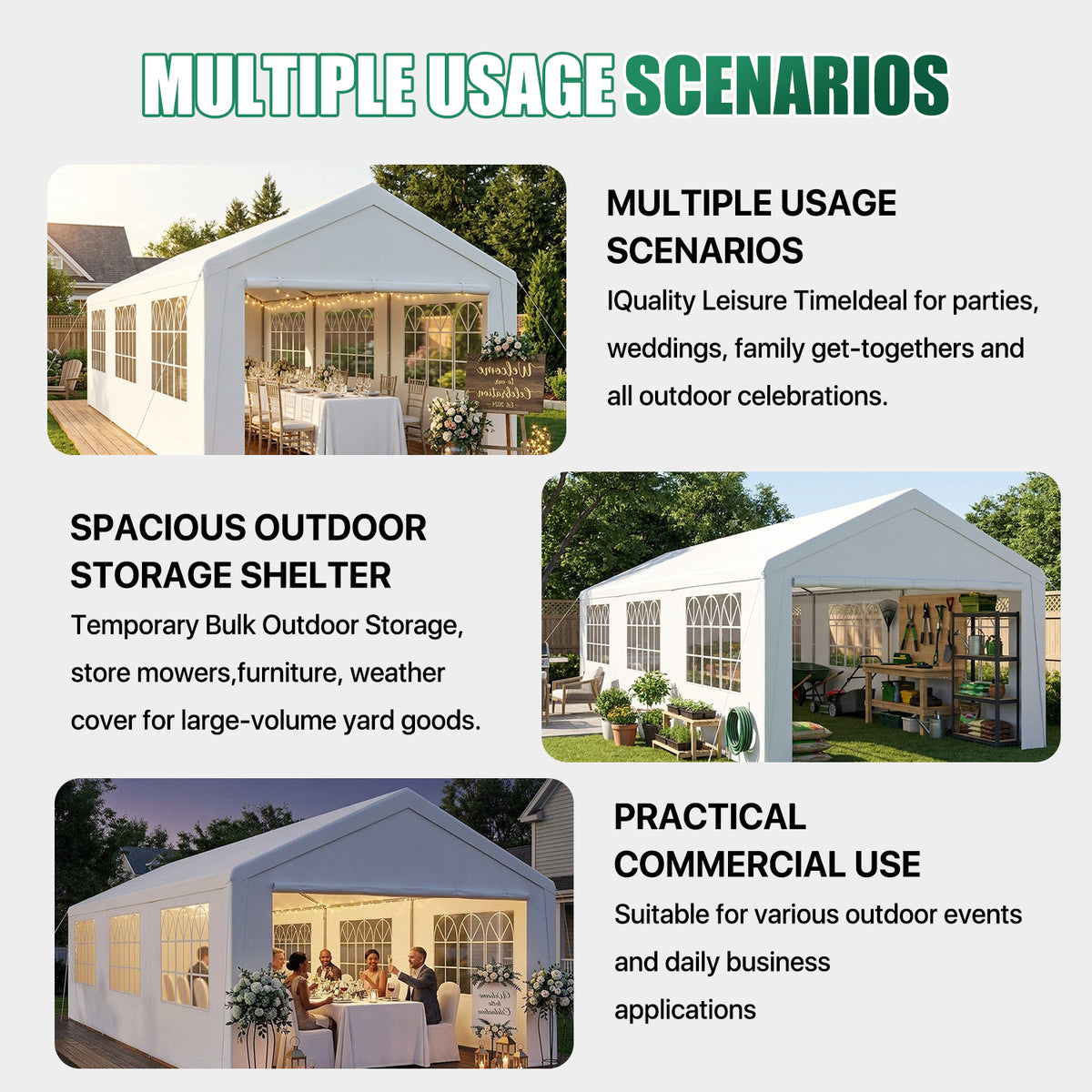 LazySunsets 10X30FT Heavy Duty Party Tent, Large Outdoor Wedding Tent with Removable Sidewalls & Sandbags, Commercial Wedding Large Tent,Carport, BBQ,UV 50+, Waterproof, White