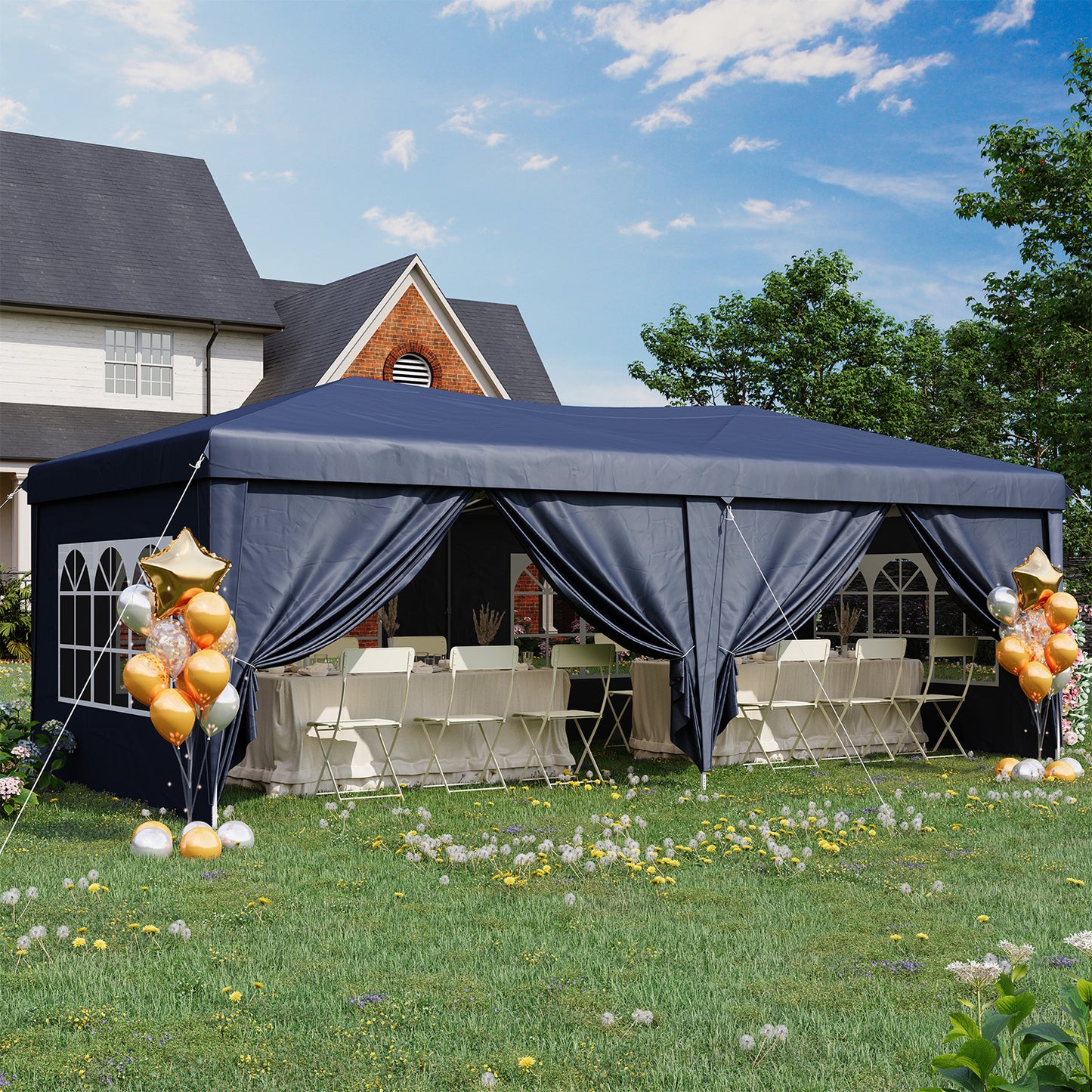 Sunmthink 10x20 Pop Up Canopy Tent, Waterproof Party Tent with 6 Removable Sidewalls, 3-Level Height Adjustable Event Tent, Instant Shelter for Wedding, Party, Commercial & Market Events,Blue