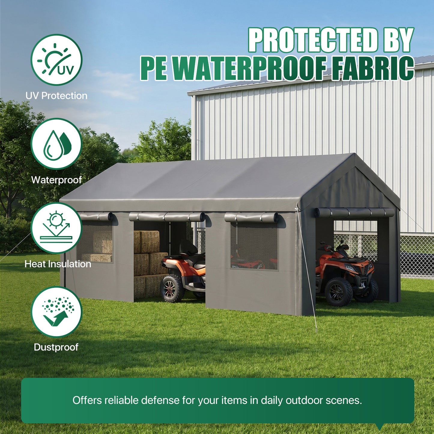 Clouddwell 12x20 Heavy Duty Carport Canopy Portable Garage, Portable Carport with Roll-up Windows&Removable Sidewalls, Car Canopy for Car, Truck, SUV, Boat, Gray