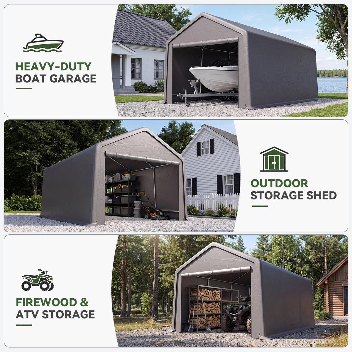 Aoxun 13x20 FT Carport Shed, Portable Storage Shed with Roll-Up Door & Window, Waterproof Storage Tent With Galvanized Steel Frame for Cars, Boats, Trucks and Tools Storage
