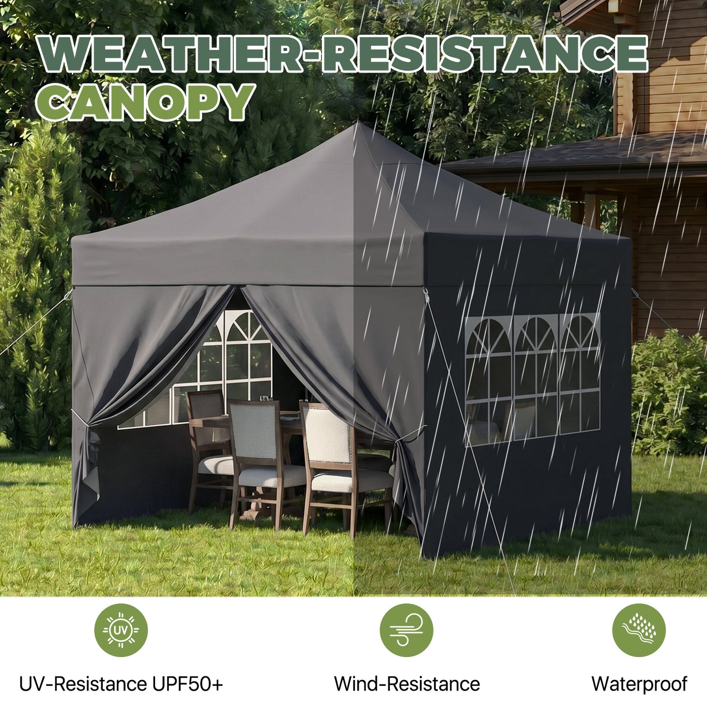 Clouddwell 10'x10' Pop Up Canopy Tent with 4 Removable Sidewalls, Adjustable Height Instant Outdoor Canopy, Portable Sun Shade Shelter with 4 Sandbags, Easy Setup for Parties, Camping, Events, Gray